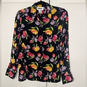 Vintage 100% Silk Tulip Floral Button Down